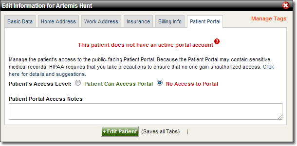 Patient Portal Access Popup